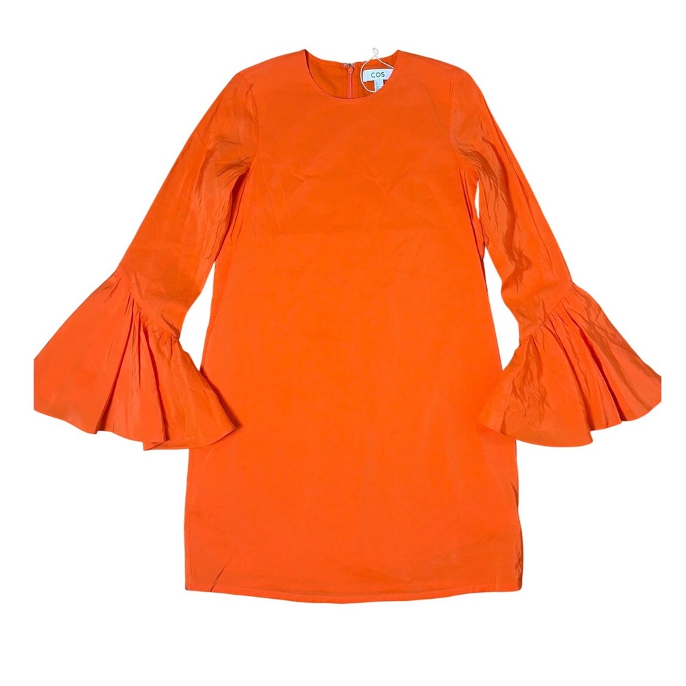 COS Women Orange Bell Sleeve Shift Dress Pockets Mini Size 4